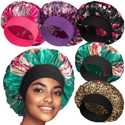 5 Pack Satin Bonnet Silk Bonnet for Sleeping Women, Hair Sleep Bonnets for Women, Wide Soft Band Large Sleep Cap for Curly Hair Braids
