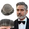 Swiss Lace Mens Toupee Hair Pieces Full Lace European Hair Toupee for Men Natural Men Hair System 7x9''-90% Light Density, 1B40# Off Black with 40% Grey view 1
