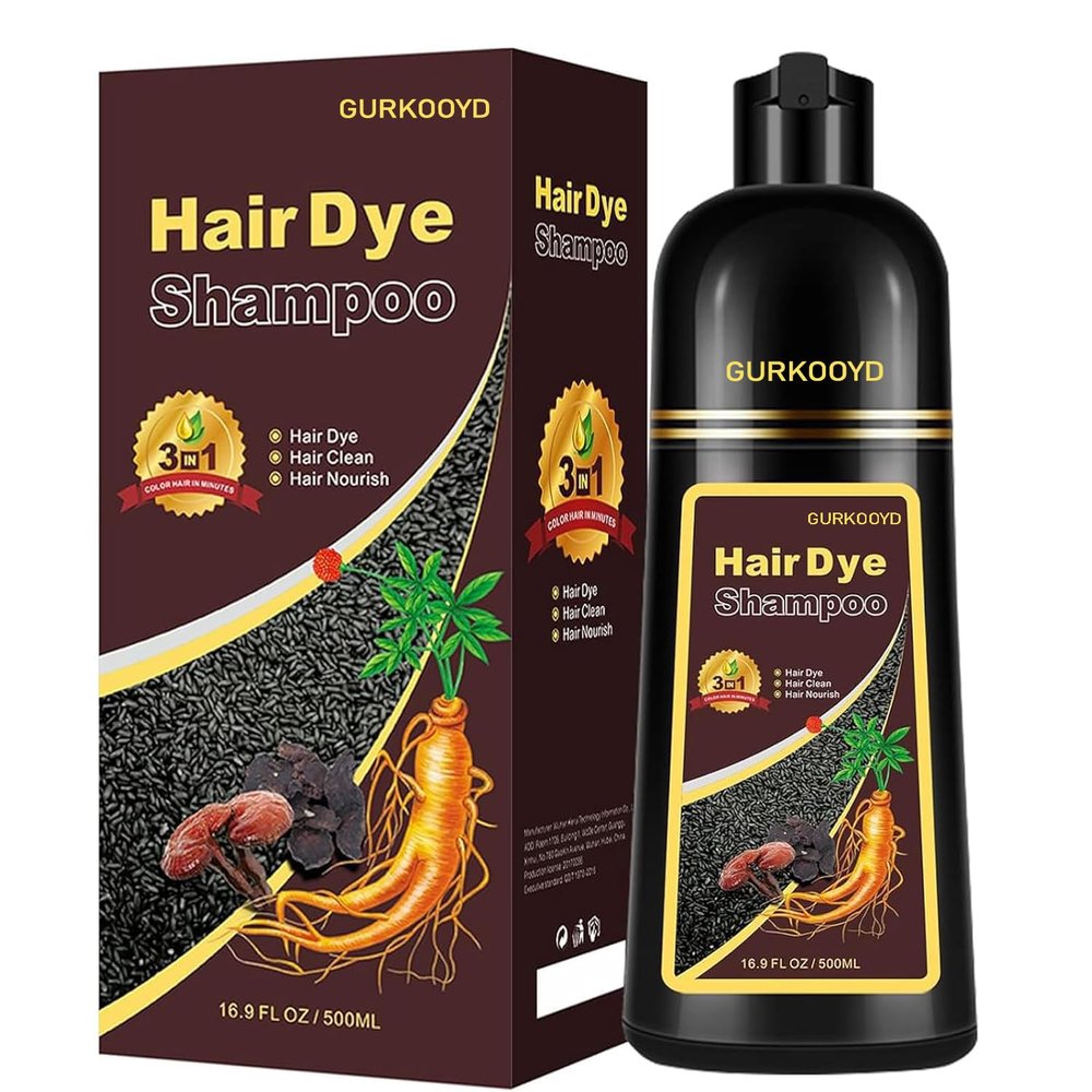 GURKOOYD Hair Color Shampoo for Gray Hair, 3 in 1 Natural Dye for Women & Men, Long Lasting Coffee for Darkening 500mL(Coffee)