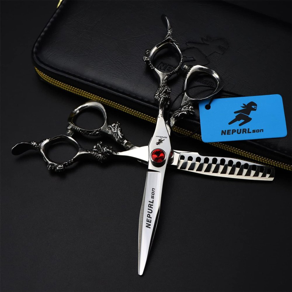 440C Barber Shears Kit Tools, 6 Inch Hair Scissors Hair Cutting Scissors Set, Bangs Scissors Teeth Scissors Thin Scissors, for Barber Or Home Use