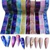 Gradient Galaxy Nail Foil Transfer Sticker Kit, 10 Rolls Starry Sky Nail Foils Sheets Adhesive Nail Art Decals Star Marble Print Transfer Foils Stickers 50m4cm DIY Nail Art Decorations Nail Supplies view 1
