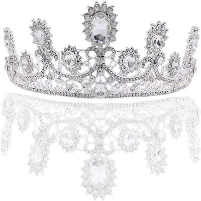 YOUOOK Silver Crown Plated Rhinestone Full Round Wedding Crown for Brides Bridal Hair Jewelry