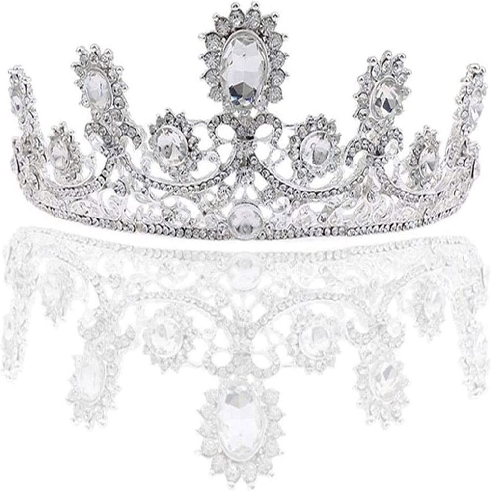 YOUOOK Silver Crown Plated Rhinestone Full Round Wedding Crown for Brides Bridal Hair Jewelry