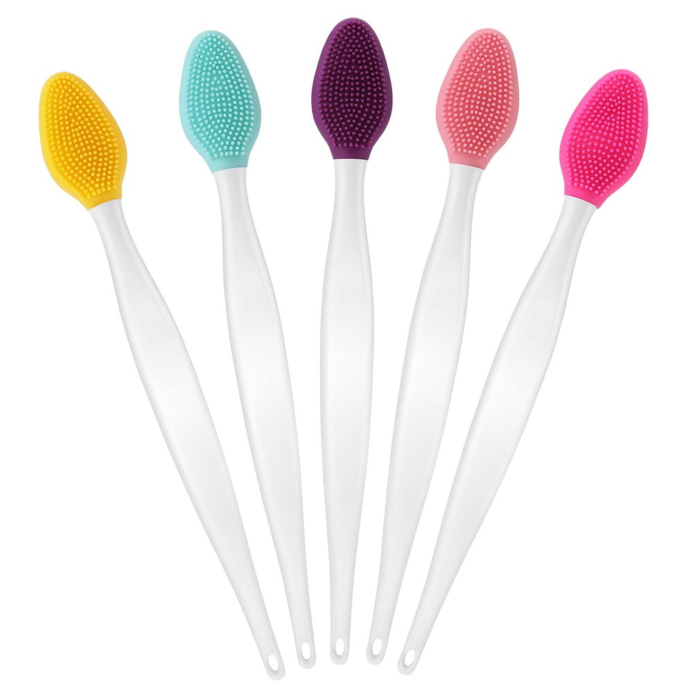 WLLHYF 5 Pcs Lip Scrub Brush Double-Sided Silicone Exfoliating Tool Mini Soft Lip Brush Cleaner for Men Women lightening dark lips Smoother Fuller Lip Appearance