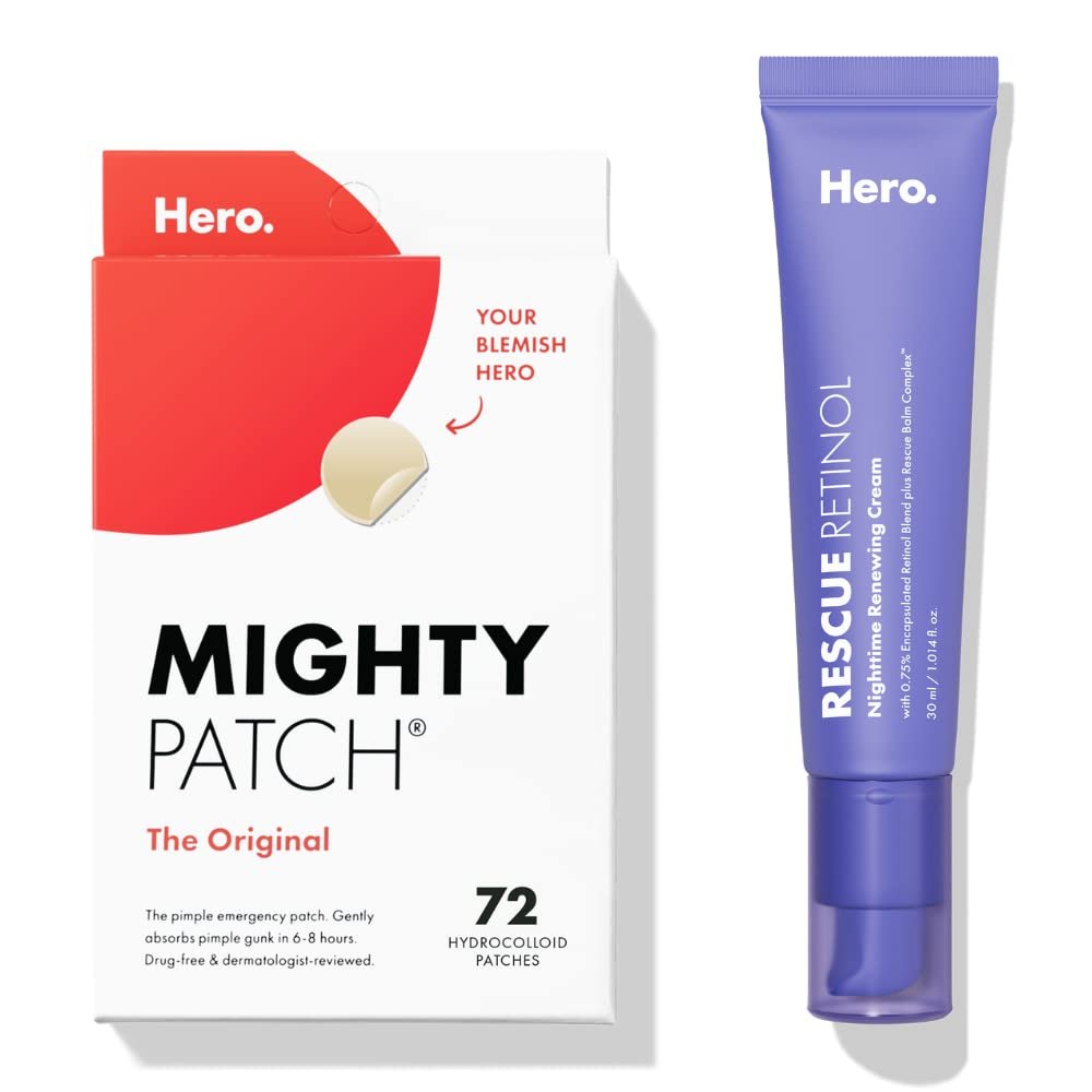 Hero Cosmetics Mighty Patch Original Patch 72ct and Rescue Retinol Nighttime Renewing Cream Bundle
