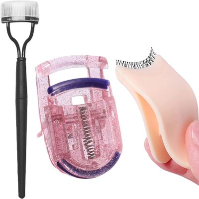 3 in 1 Eyelash Application Tool Kit,Mascara Comb Eyelash Separator Portable Mini Eyelash Curler and False Eyelash Applicator Tweezers Extensions Clips Eyelashes Buddy Kit (Pink)