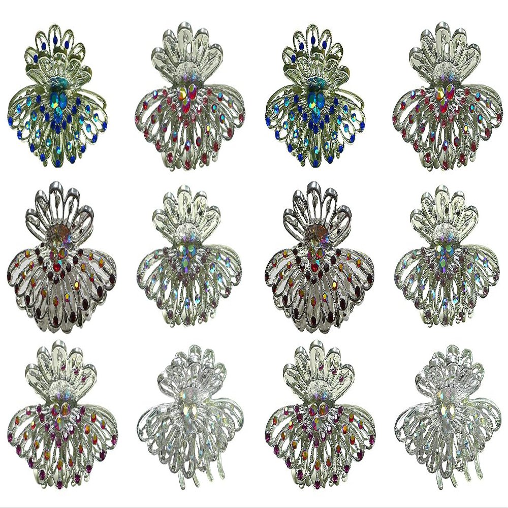 Dz Pk, 12 Count, JCGY Hair Claws SilverTone Jaw Clips for Everyday & Bridal 2 ea 6 Colors JL1-D