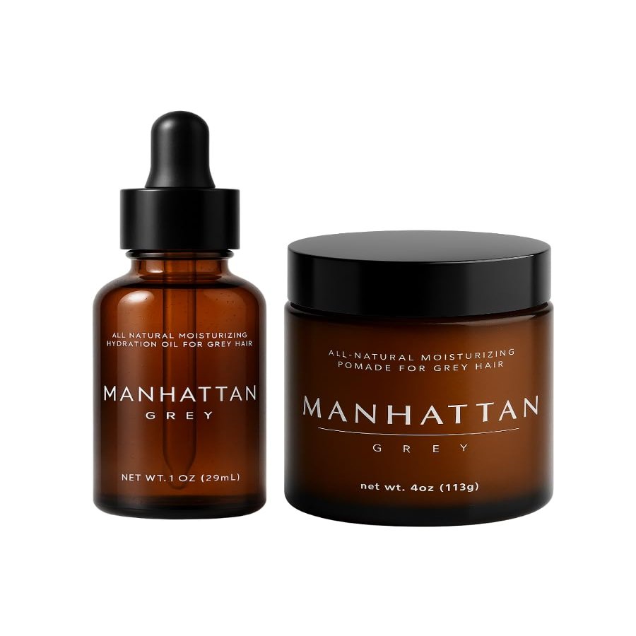 MANHATTAN GREY Vegan Moisture Pomade and Hydration Kit | Hydrates Dry, Damaged Grey Hair and Scalp | Daily Moisturizer for Hair, Skin, and Beard | Sulfate Free