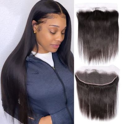 13x4 Ear to Ear Hd Lace Frontal Closure Human Hair Straight 100% Unprocessed Brazilian Virgin Human Hair Front Closure HD Transparent Lace Frontal Pre Plucked with Baby Hair 14 Inch Natural Color