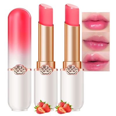 BINGBRUSH 2 Pcs Strawberry Color Changing Lipstick Queen,PH Mood Long Lasting Labiales Lip Gloss Lip Balm Tinted Magic Lip Stain Makeup Lipstick Set for Women