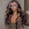 Honey Blonde Highlight Lace Front Wigs Human Hair For Women 13x4 HD Ombre Body Wave Lace Front Wig Human Hair 150% Density Glueless Wigs Human Hair Pre Plucked Brazilian Virgin Human Hair Wigs 20 Inch view 2