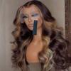 Honey Blonde Highlight Lace Front Wigs Human Hair For Women 13x4 HD Ombre Body Wave Lace Front Wig Human Hair 150% Density Glueless Wigs Human Hair Pre Plucked Brazilian Virgin Human Hair Wigs 20 Inch view 4
