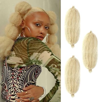 3 Packs Springy Afro Twist Hair with Crochet Hook, 16 Inch Pre-Separated Marley Crochet Braiding Hair for Distressed Soft Locs, Synthetic Hair Extension for Black Women(613#)