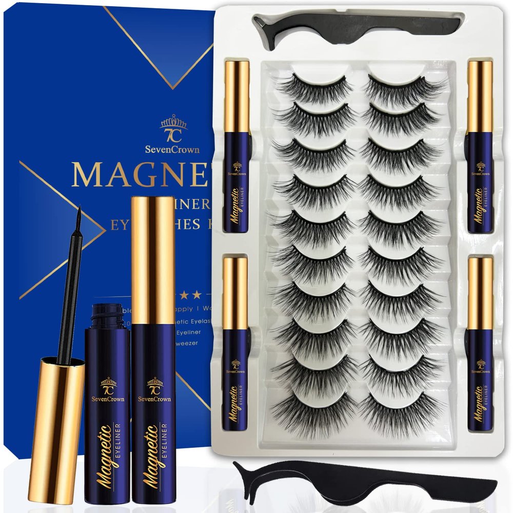 7C SevenCrown Magnetic Eyelashes with Eyeliner Kit,Cat-Eye Magnetic Lashes,False Eyelashes with Applicator,Reusable Magnet Lash Set,Natural Look,Easy,Cruelty-Free.