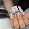 FRUJCDKI Long Press on Nails, XXXL Extra Long Square French Fake Nails False Nails with Designs,40mm White luxury diamond press-on nail set,Acrylic Full Cover Stick on Nails for Women and Girls 24 Pcs view 1