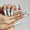 FRUJCDKI Long Press on Nails, XXXL Extra Long Square French Fake Nails False Nails with Designs,40mm White luxury diamond press-on nail set,Acrylic Full Cover Stick on Nails for Women and Girls 24 Pcs view 2