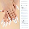 FRUJCDKI Long Press on Nails, XXXL Extra Long Square French Fake Nails False Nails with Designs,40mm White luxury diamond press-on nail set,Acrylic Full Cover Stick on Nails for Women and Girls 24 Pcs view 3