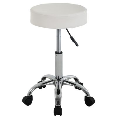 MGHH Round Rolling Stool with Swivel Garage Stool Esthetician Chair Tattoo Stool Shop Stools with Wheels PU Cushion Leather Stool for Office, White