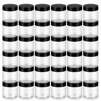 Loretoy 36 Pack 2 OZ Plastic Jars with Lids, BPA Free, Reusable, Refillable Transparent Cosmetic Containers for Bath Salts, Cosmetics, Powders, Beauty Product and Small Accessories