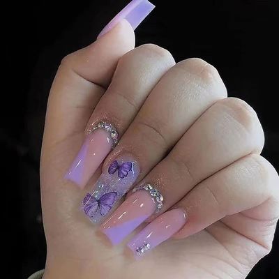 Magrace Short Press on Nails with Designs French Tip Fake nails 24 Pcs Square Stick on Nails for Women (A-5)