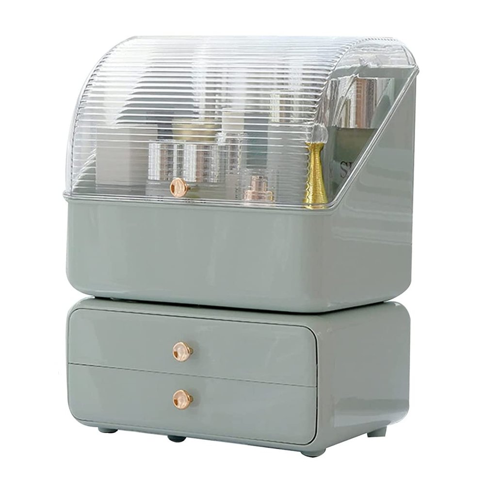 Cosmetic Display Cases,Countertop Makeup Organizer Stands Holder Box Cosmetic Storage Rack Cabinet with Drawers Lipstick Rack,for Bathroom Bedroom Dresser Vanity,Green