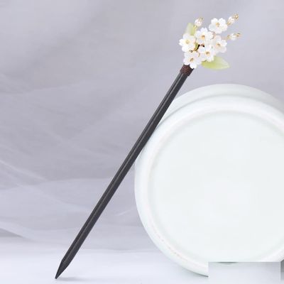 LIBERGA 2 Pack Wooden Hair Sticks for Buns,White Pearl Flower Hair Chopsticks Clips Chinese Vintage Hairpin for Women
