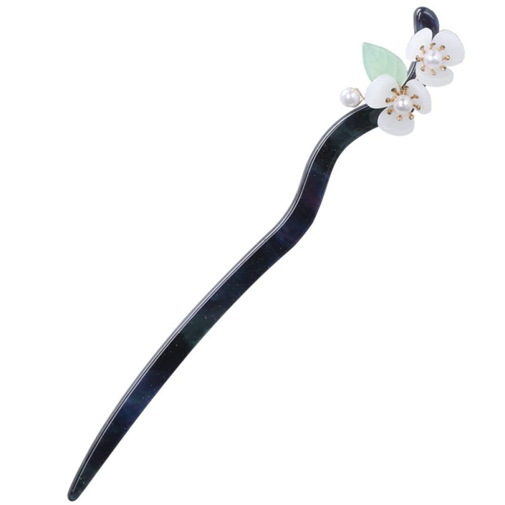 LIBERGA 2 Pack Hair Sticks for Buns,Flower Pearl Hair Chopsticks Clips Elegant Vintage Hairpin for Long Hair