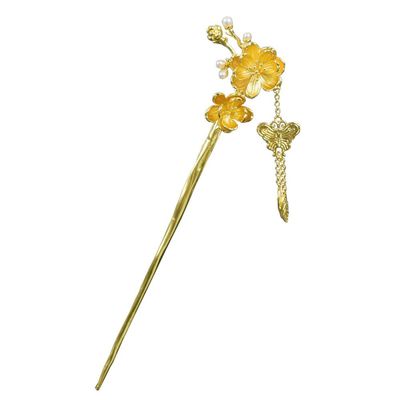 LIBERGA Flower Shape Hair Stick for Buns,with Gift Box,Butterfly Tassel Hair Chopsticks Clips Gold Plated Hairpin for Women Hair Accessory