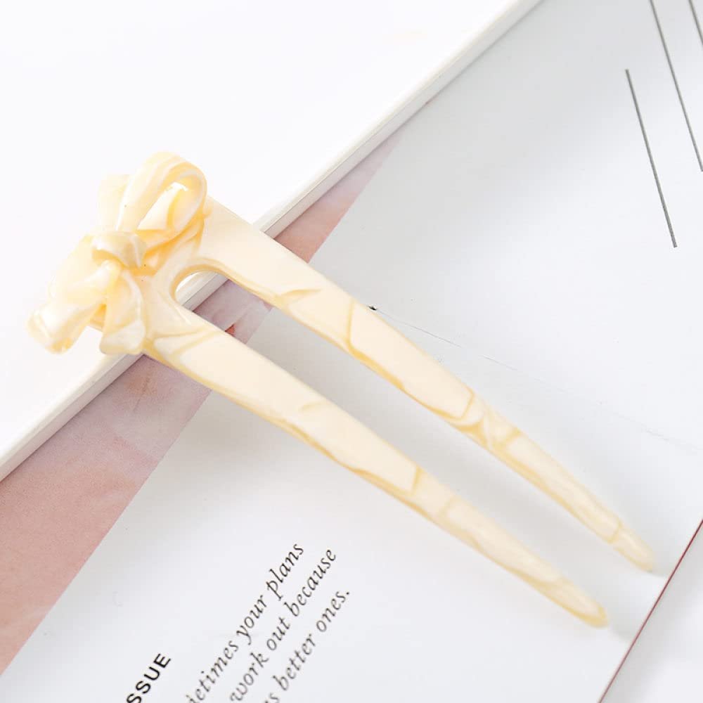LIBERGA 2 Pack Hair Sticks for Buns,Bow Acetate Hair Chopsticks Clips,U Shaped Hair Fork Hairpin for Women Hair Accessory