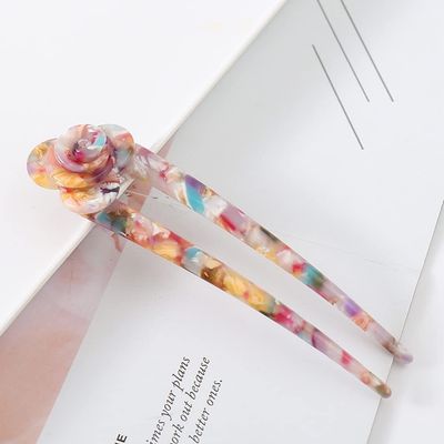 LIBERGA 2 Pack Hair Sticks for Buns,Acetate Flower Hair Chopsticks Clips,U Shaped Hair Fork Hairpin for Women Hair Accessory