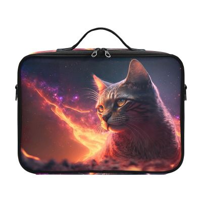FOLIOSA Makeup Train Case (Big Cosmos Cat), Lare Capacity Zipper Cosmetic Organizer with Adjustable Dividers for Makeup Brushes Cosmetics Jewelry Toiletry, Artist Storage Bag Plus Size