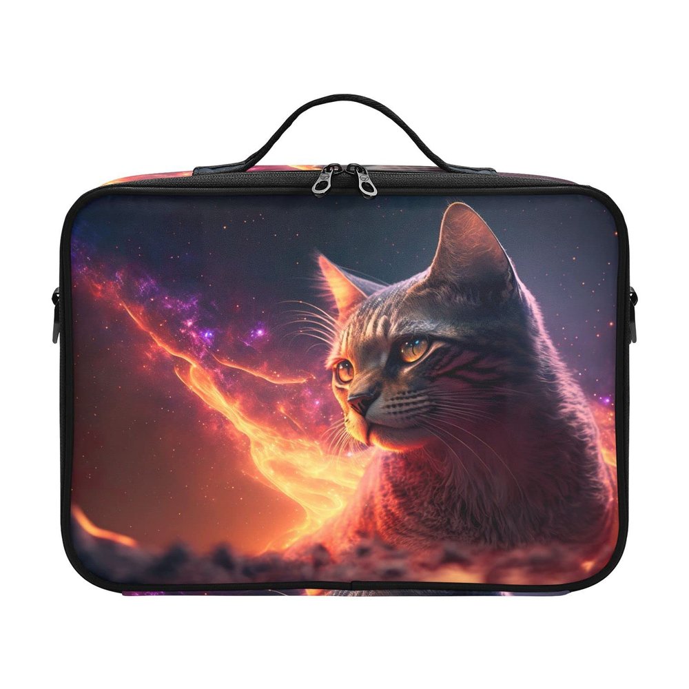 FOLIOSA Makeup Train Case (Big Cosmos Cat), Lare Capacity Zipper Cosmetic Organizer with Adjustable Dividers for Makeup Brushes Cosmetics Jewelry Toiletry, Artist Storage Bag Plus Size