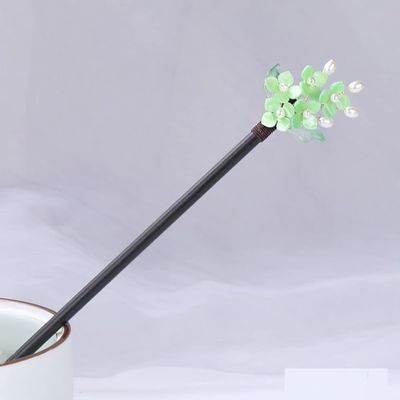 LIBERGA 2 Pack Wooden Hair Sticks for Buns,Flower Pearl Hair Chopsticks Clips Chinese Vintage Hairpin for Women,Green