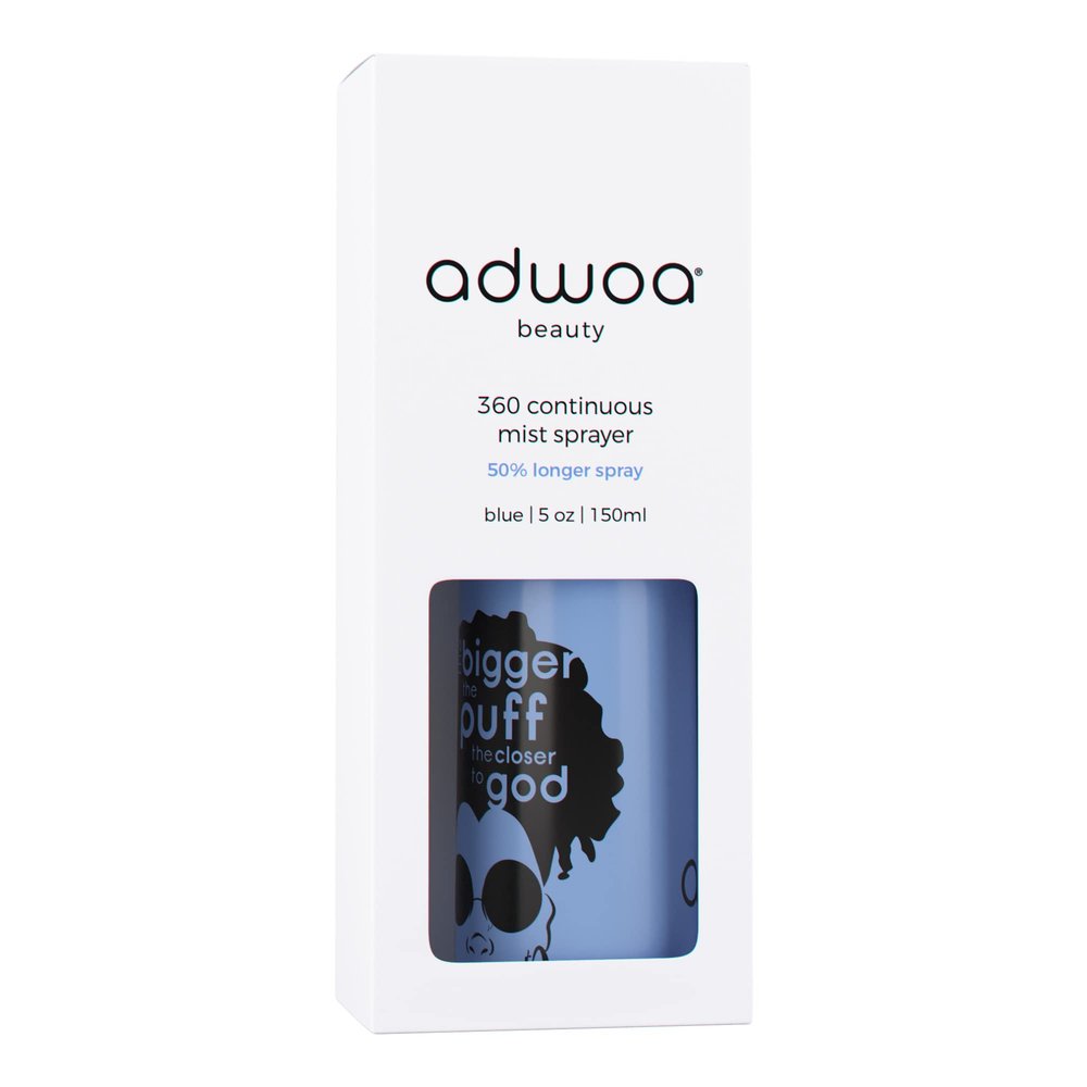 adwoa beauty Ultra Fine Mist Spray Bottle for Hair, Skin & Home  5 oz Refillable Continuous Sprayer, BPA-Free, Blue Afro Design