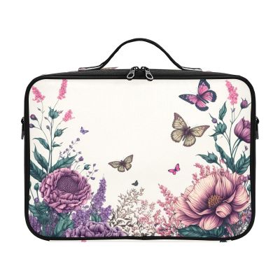 FOLIOSA Makeup Train Case (Vintage Blooming), Lare Capacity Zipper Cosmetic Organizer with Adjustable Dividers for Makeup Brushes Cosmetics Jewelry Toiletry, Artist Storage Bag Plus Size