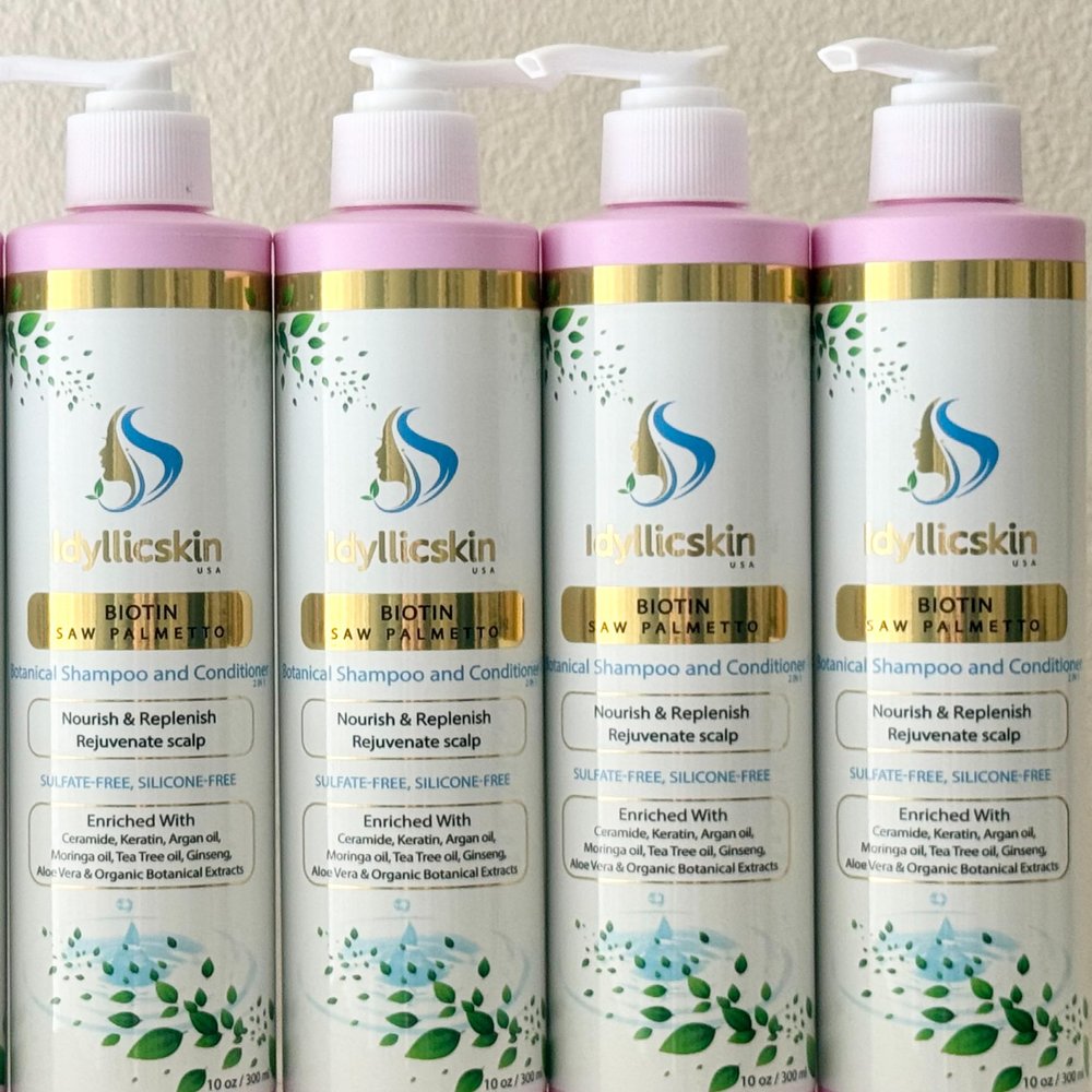 Biotin and Saw Palmetto Botanical Shampoo and Conditioner, with Argan oil, Tea tree oil, Ceramide, Keratin, Rosemary, Sulfate-free Silicone-free (4 packs)