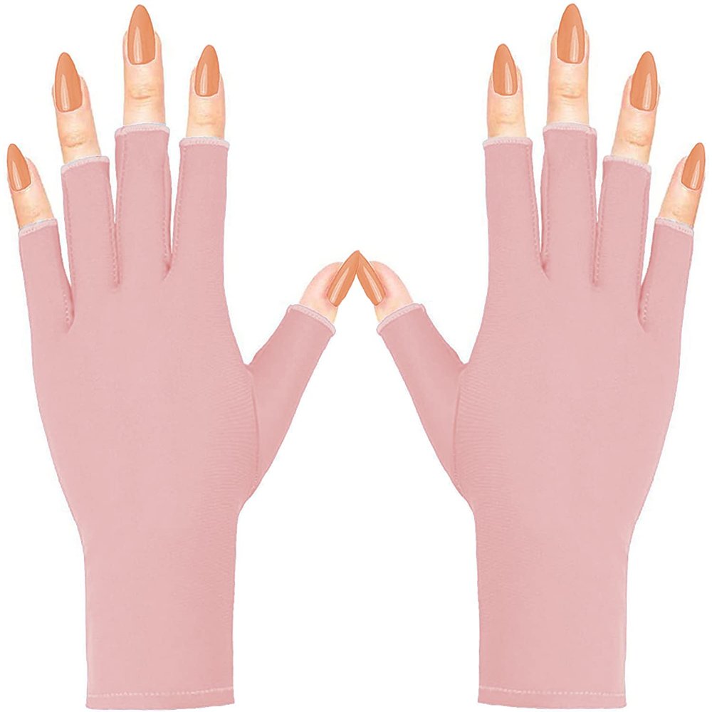COOSLIM Anti UV Gloves for Gel Nail Lamp, UPF50+ Protection Gloves for Manicures, UV Sun Protection Gloves for Women-Pink