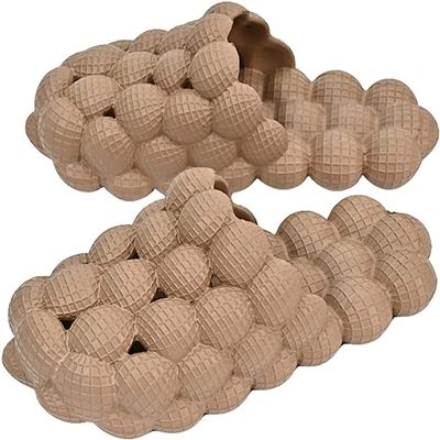 Massage Bubble Slides Slippers for Women Men, Funny Lychee Non-Slip Spa Slippers, Gym House Slippers Shower Bedroom Slippers, Thick Sole Spa Slides Slippers (Khaki,6,7.5,Men,4.5,5.5)