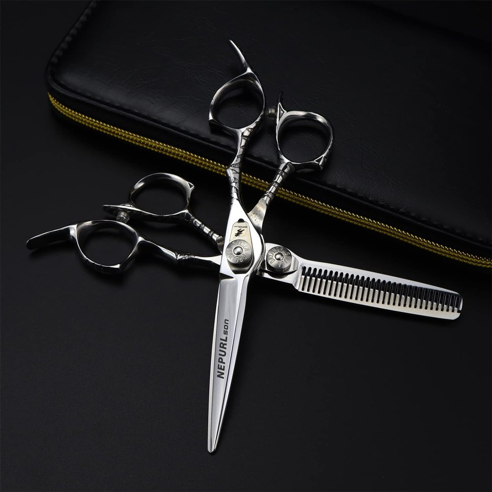 6.0 Inch High Grade Hair Cutting Scissors Set, Barber Hair Cutting & Thinning Shears, 440C Stainless Steel Thinning Shears Hair Cutting Scissors, Sharp And Durable, for Barber And Home Use