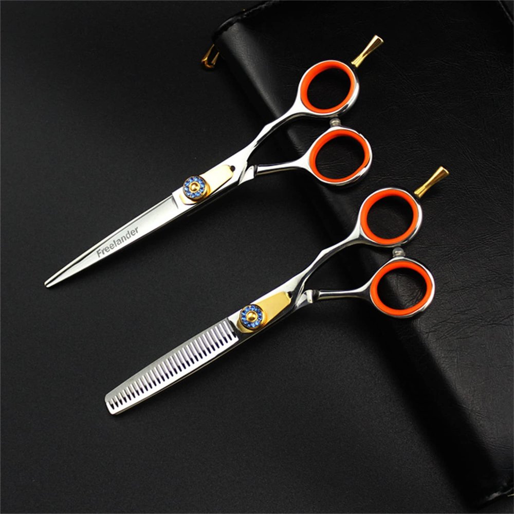 6.0 Inch Hair Cutting Scissors Set, High Grade Orange Gasket Thinning Shears Hair Cutting Scissors, Professional Bangs Barber Shears Kit Tools, Free Scissors Pack, for Hair Stylist Or Home Use