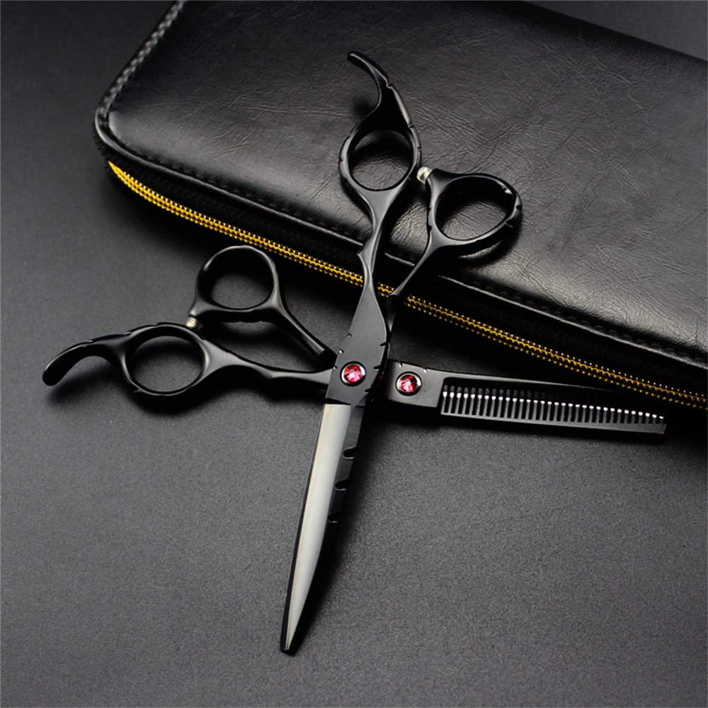 6.0 Inch High Grade Hair Cutting Scissors Set, Professional Thinning Shears Hair Cutting Scissors, Professional Bangs Barber Shears Kit Tools, Free Scissors Pack, for Hair Stylist Or Home Use (Black)