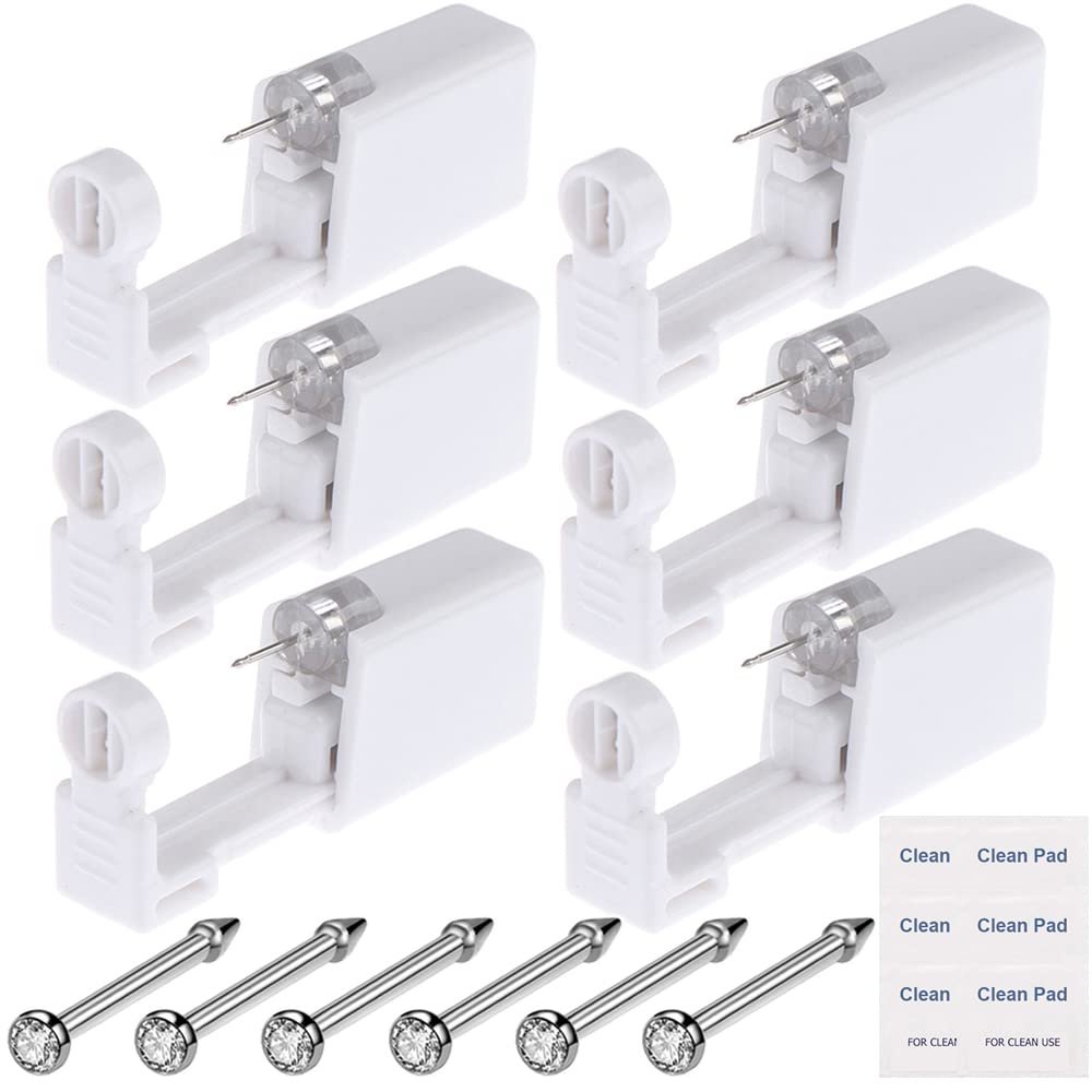 Nose Piercing Gun Kit - Lyuxzad 18Pcs Self Nose Piercing Kit Including 6Pcs Disposable Nose Piercing Gun with 6Pcs Built-in Nose Studs and 6Pcs Clean Tools for Ear Cartilage Tragus Helix Piercing Kit
