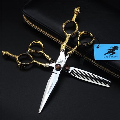 6.0 Inch Hair Scissors, Hair Cutting Scissors Set, High Grade Hairdressing Thinning Shears, Barber Shears Kit Tools, Free Scissors Pack, Sharp And Durable, Gold Handle, for Men/Women/Kids/Salon & Home