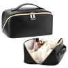 VERNASSA Large Capacity Travel Makeup Bag for Women, Waterproof Portable Cosmetic Bag with Compartments, Foldable Flat Lay Design for Easy Access, Perfect for Toiletries & Beauty Essentials (Black) view 1