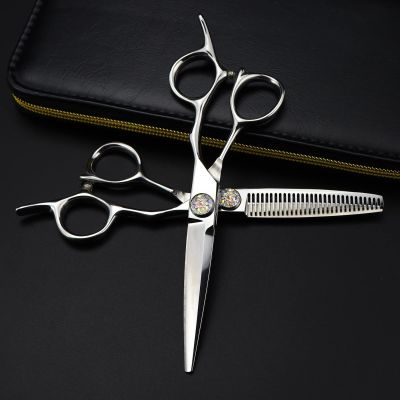 Hair Cutting Scissors, 6 Inch Japan 440C Coloured Gems Upscale Scissor Cut Hair Cutting Scissors Thinning Barber Haircut Shears Hairdressing Scissors Set