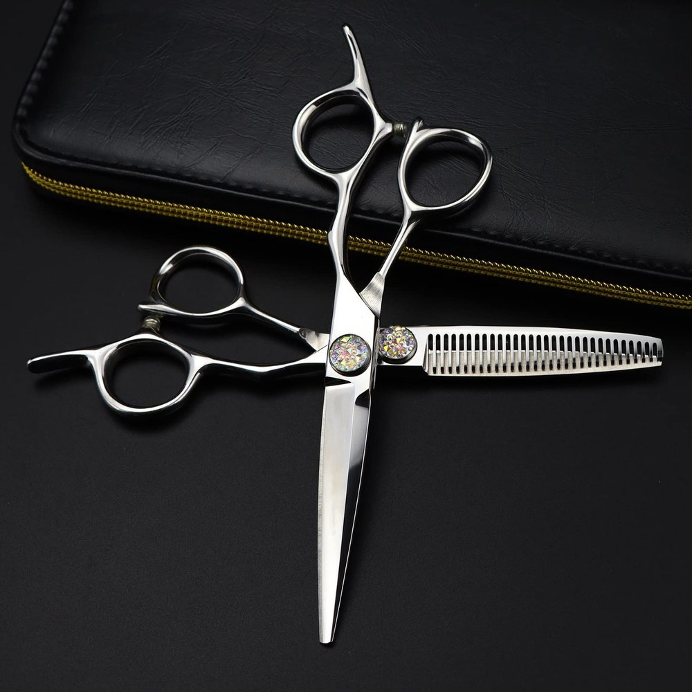 Hair Cutting Scissors, 6 Inch Japan 440C Coloured Gems Upscale Scissor Cut Hair Cutting Scissors Thinning Barber Haircut Shears Hairdressing Scissors Set