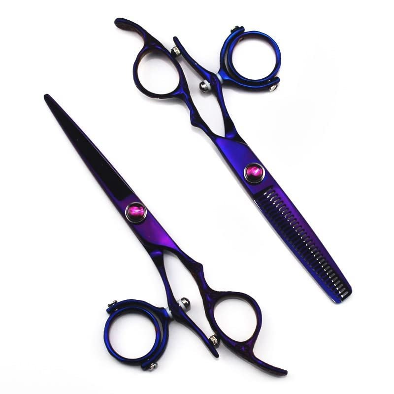 Hair Cutting Scissors, 6.0inchs Rotate 720 Handed Professional Straight Teeth Scissors Thinning Shears Kit ( Color : Set )