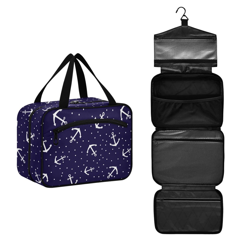ALAZA Anchor Dots Toiletry Bag Travel Hanging Cosmetic Bag Portable Makeup Organizer for Women Men College Dorm Home Bathroom Business Trip