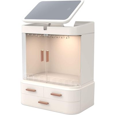 OWOT Makeup Organizer with LED Mirror,Large Capacity Dust And Waterproof Cosmetic Organizer with Drawers for Cosmetic Display,Led upgrade model