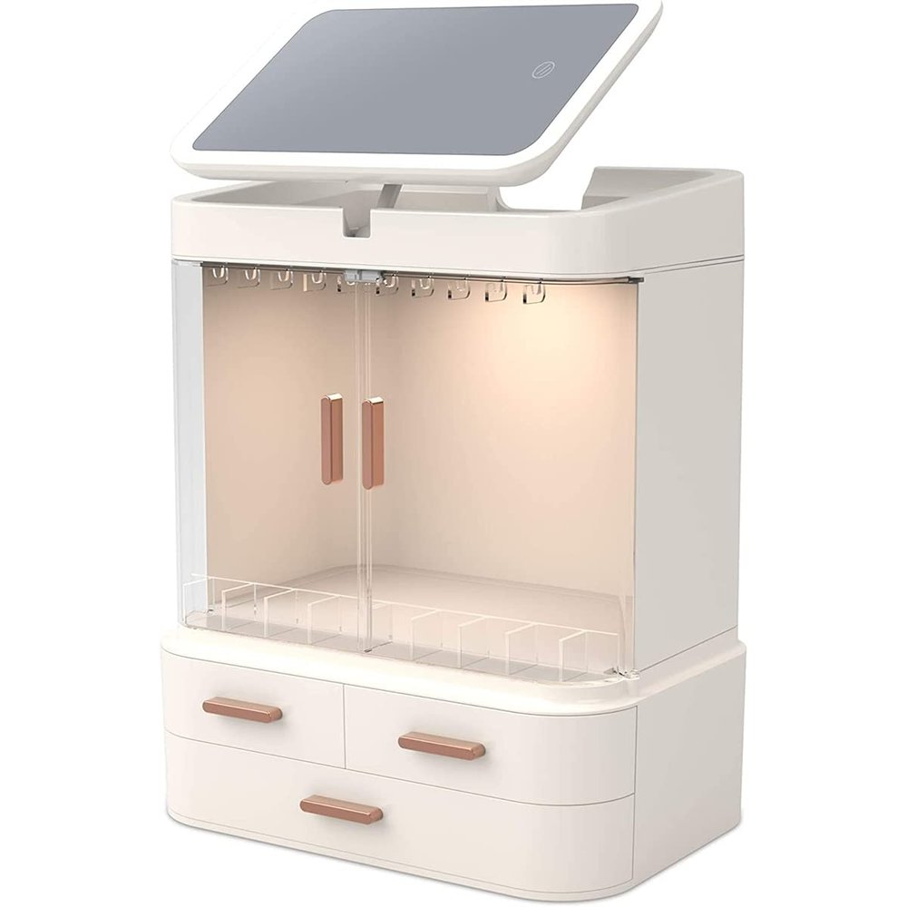 OWOT Makeup Organizer with LED Mirror,Large Capacity Dust And Waterproof Cosmetic Organizer with Drawers for Cosmetic Display,Led upgrade model